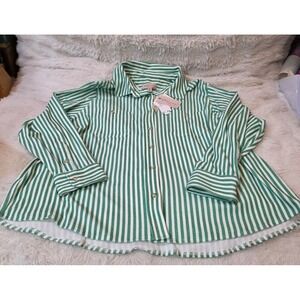 Philosophy Woman NWT Green White Striped Button Down Blouse Plus Size 2X